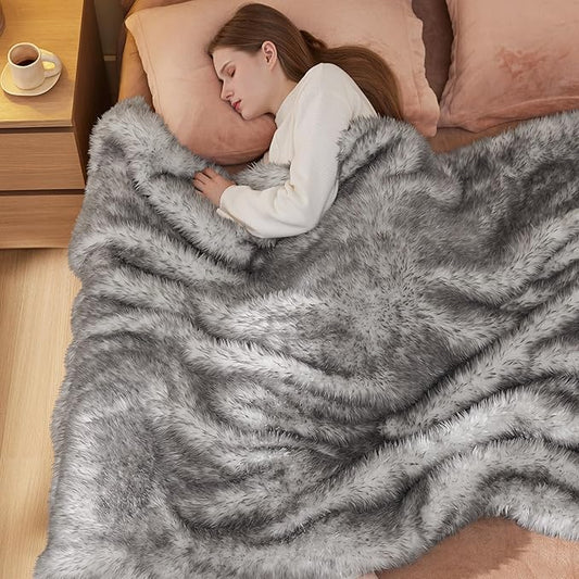 Bedsure Faux Fur Throw Blanket - Soft & Fluffy, Cozy, Fuzzy, Plush Throw Blanket for Couch, Sofa and Bed, Thick and Warm, Decor Gifts for Women, Grey, 50x70 inches