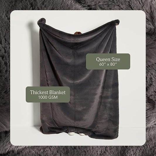 UnHide Marshmallow - Faux Fur Blanket - Heavy Weight, Extra Soft Blanket - Made from Recycled Materials - Machine Washable - Medium (60" x 80") - Charcoal Charlie