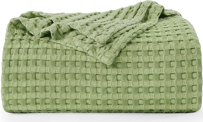 Utopia Bedding Sage Green 100% Cotton Waffle Blanket 300 GSM [King - 90x108 Inch] Soft Lightweight Breathable Bed Blanket for All Season