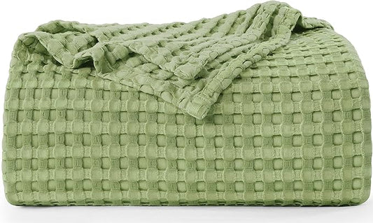 Utopia Bedding Sage Green 100% Cotton Waffle Blanket 300 GSM [King - 90x108 Inch] Soft Lightweight Breathable Bed Blanket for All Season
