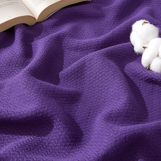 Bedsure 100% Cotton Blanket King Size for Bed - Breathable and Lightweight, Soft Cozy Textured Herringbone Woven Blanket for Summer Spring, Purple, 108x90 inches