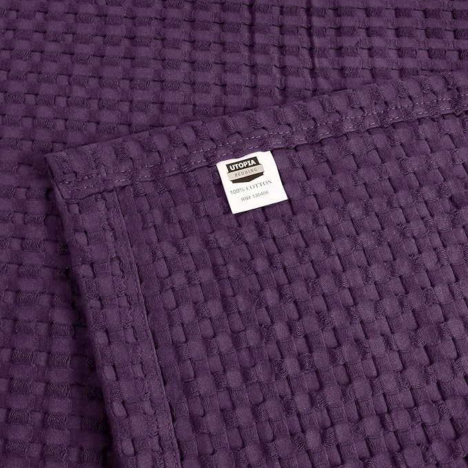 Utopia Bedding Plum 100% Cotton Waffle Blanket 300 GSM [Twin - 90x72 Inch] Soft Lightweight Breathable Bed Blanket for All Season