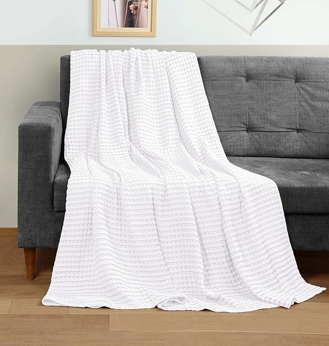 Utopia Bedding White 100% Cotton Waffle Blanket 300 GSM [Throw - 60x50 Inch] Soft Lightweight Breathable Bed Blanket for All Season