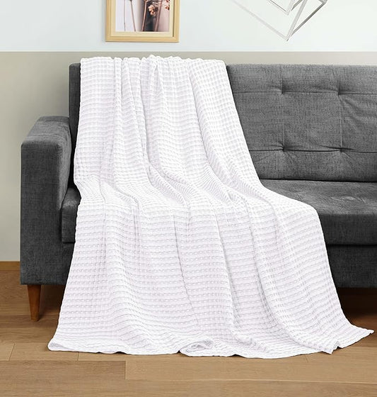 Utopia Bedding White 100% Cotton Waffle Blanket 300 GSM [Throw - 60x50 Inch] Soft Lightweight Breathable Bed Blanket for All Season