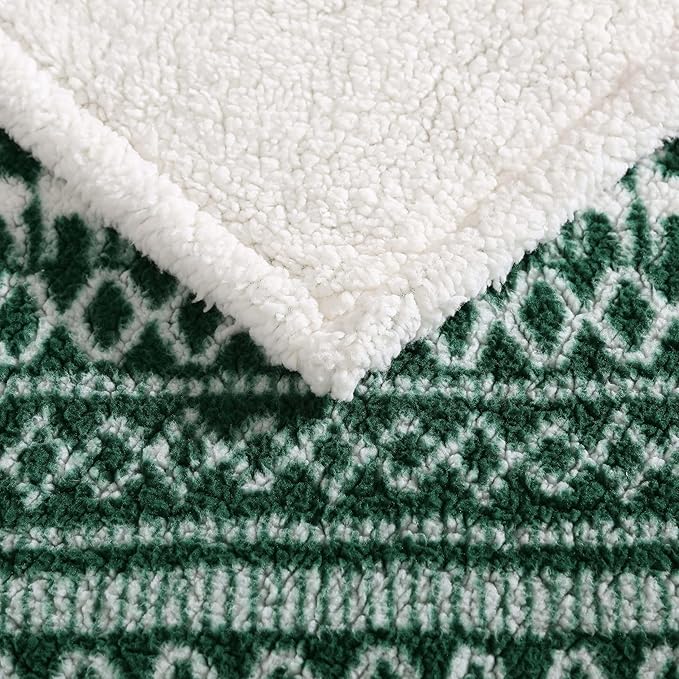 Eddie Bauer - Blanket, Super Soft Reversible Sherpa & Brushed Fleece Bedding, Throw Blankets for Couch, Ideal for Lounging (Alpine Fair Isle Green)