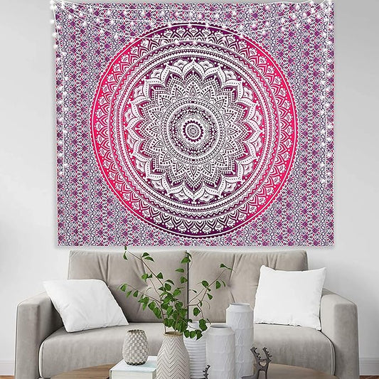 raajsee Indian Cotton Pink Purple Tapestry Mandala Wall Hangings- Tapestry For Bedroom - Indie Wall Tapestry Hippie Room Decor - Boho Small Tapestrys Aesthetic 30x40 Inches
