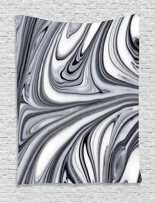 Ambesonne Abstract Tapestry, Mix of White and Black Hallucinatory and Surreal Liquid Marble Graphic Art, Wall Hanging for Bedroom Living Room Dorm Decor, 40" X 60", Grey