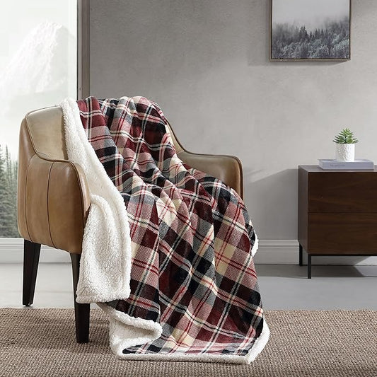 Eddie Bauer - Blanket, Super Soft Reversible Sherpa & Brushed Fleece Bedding, Throw Blankets for Couch, Ideal for Lounging (Trailhead Plaid Red)