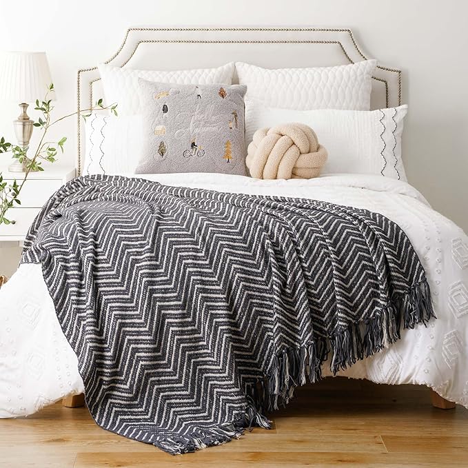 BATTILO HOME Grey Throw Blanket for Couch, Decorative Knit Grey Blanket for Bed, Super Soft Warm Grey Throws for Room Farmhouse Accent Decor, 50"x60"