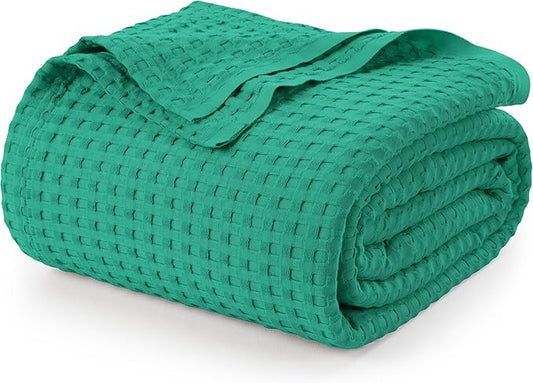 Utopia Bedding Emerald Green 100% Cotton Waffle Blanket 300 GSM [King - 90x108 Inch] Soft Lightweight Breathable Bed Blanket for All Season