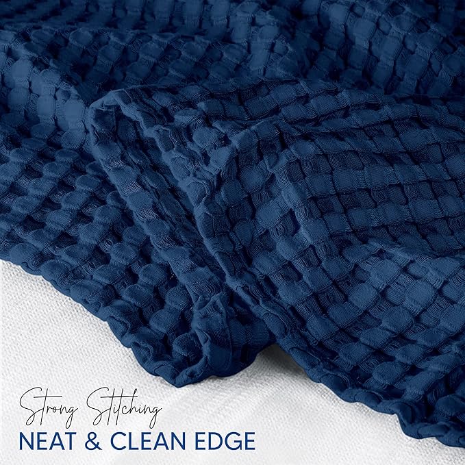 Utopia Bedding Navy 100% Cotton Waffle Blanket 300 GSM [Full - 90x84 Inch] Soft Lightweight Breathable Bed Blanket for All Season