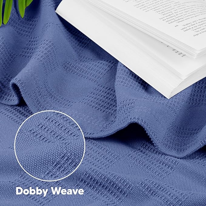 Utopia Bedding Wedgewood 100% Cotton Blanket [Queen Size - 90x90 Inch] 350GSM Lightweight, Soft and Breathable Thermal Blanket for All Seasons