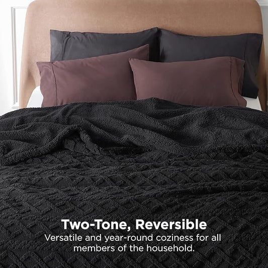 Bedsure Sherpa King Size Blanket for Bed- Fleece Soft Cozy Fuzzy Cable Blankets for Women, Thick Warm for Winter and All Seasons, Black, 108x90 Inches
