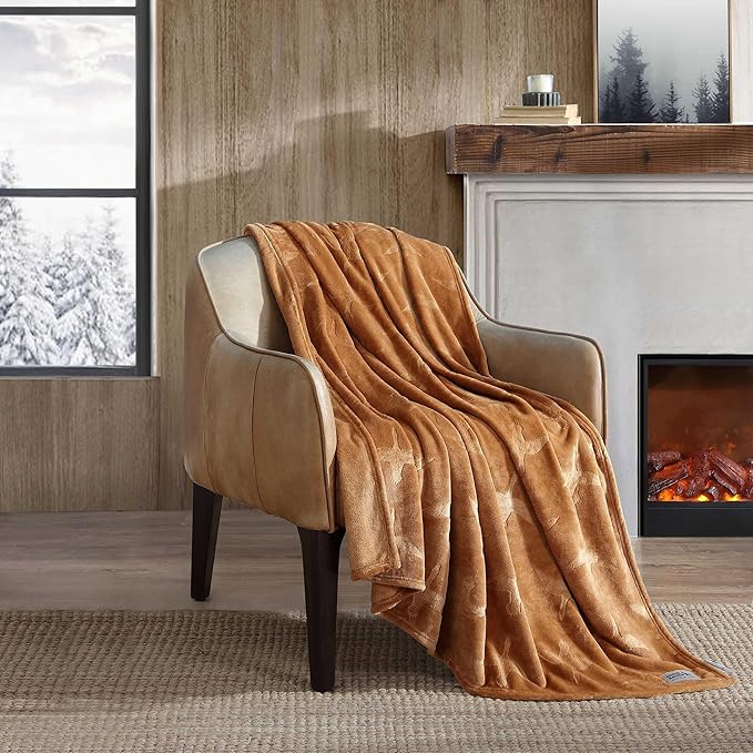 Eddie Bauer - Throw Blanket, Embossed Ultra Soft Plush Bedding, Home Decor for All Seasons, Oeko-Tex Certified (Geese Brown, 50" x 70")
