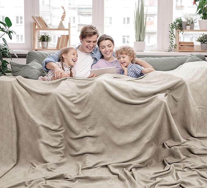 Utopia Bedding Khaki 100% Cotton Blanket [Big Size - 120x120 Inch] 350GSM Lightweight, Soft and Breathable Thermal Blanket for All Seasons