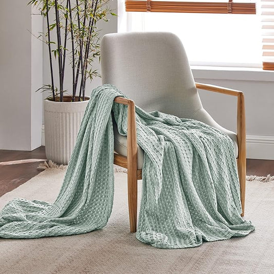 Bedsure Cooling Cotton Waffle Weave Blanket - Lightweight Breathable Blanket of Rayon Derived from Bamboo for Hot Sleepers, Luxury Throws for Bed, Couch and Sofa, Sage Green, 50x70 Inches