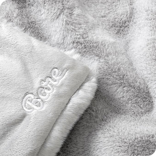 Bare Home Faux Fur Blanket - Ultra-Soft Luxurious - Cozy Warm Blanket for Couch, Sofa, Chair, Bed - Fuzzy Fluffy Super Soft - Decorative Bed Blanket, 60x47 inches (Throw, Silver)