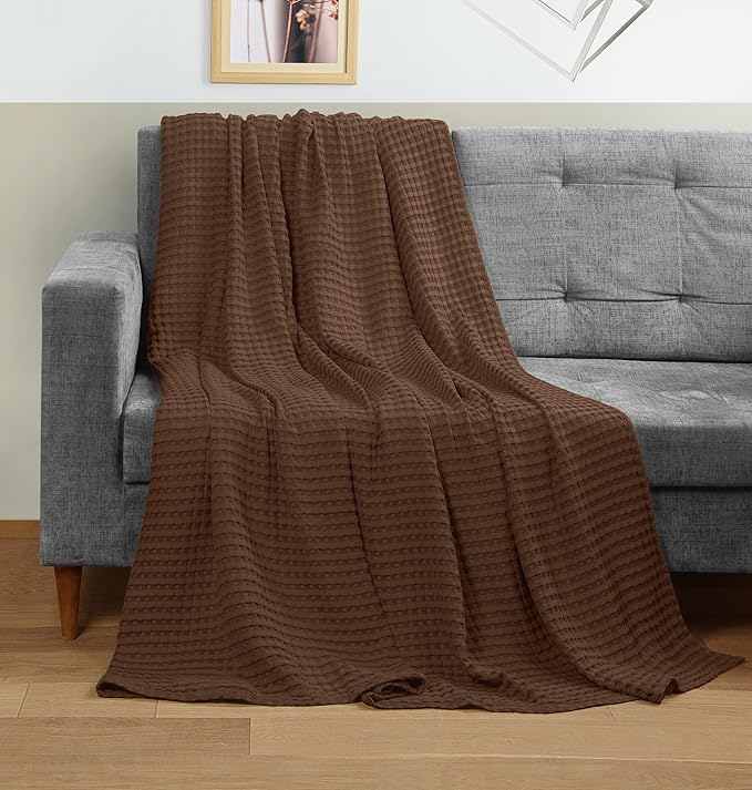Utopia Bedding Brown 100% Cotton Waffle Blanket 300 GSM [King - 90x108 Inch] Soft Lightweight Breathable Bed Blanket for All Season (Pack of 6)