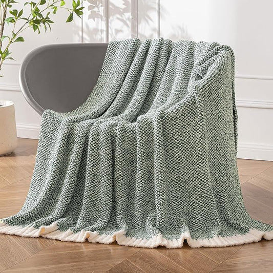 MIULEE Green Super Soft Throw Blanket for Couch, Cozy Fluffy Warm Throws Knit Blankets for Sofa, Bed, Chair, Living Room, Camping, Picnic, 50 x 60 inch