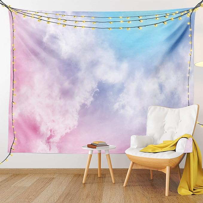 Ambesonne Pastel Tapestry, Fantasy Sky Abstraction Smoky Clouds Foggy Ethereal Composition, Fabric Wall Hanging Decor for Bedroom Living Room Dorm, 45" X 30", Pink Blue