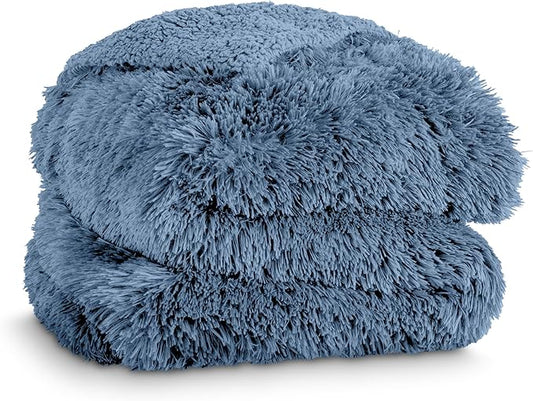 Bare Home Shaggy Faux Fur Sherpa Blanket - Super Soft, Fuzzy, Fluffy - Reversible Cozy Warm Blanket for Couch, Sofa, Chair, Bed - Luxury Home Decor (Twin/Twin XL, Coronet Blue)