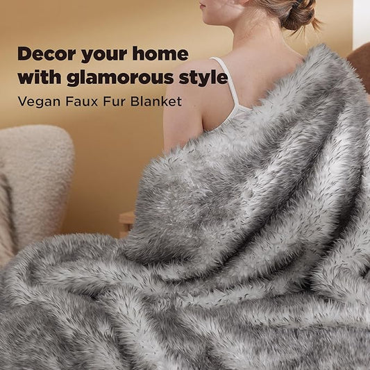 Bedsure Faux Fur Throw Blanket - Soft & Fluffy, Cozy, Fuzzy, Plush Throw Blanket for Couch, Sofa and Bed, Thick and Warm, Decor Gifts for Women, Grey, 50x70 inches