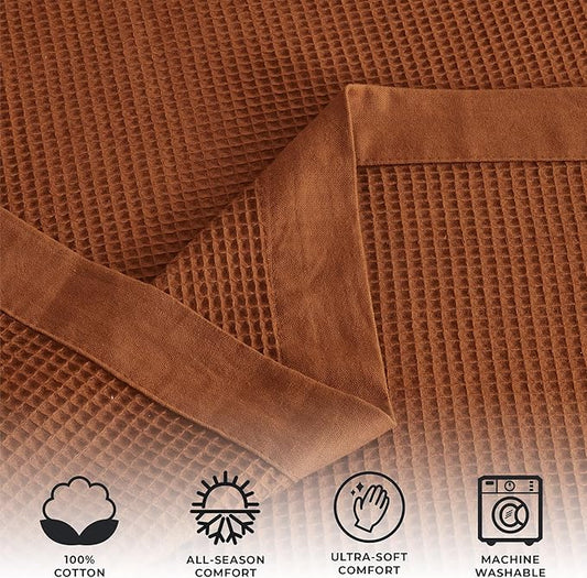 Great Bay Home 100% Cotton Blanket for Twin Size Bed | Lightweight and Breathable Waffle Weave Blankets for Summer & Spring | Versatile, Layering Orange Bed Blanket, Terracotta, 90x66 inches