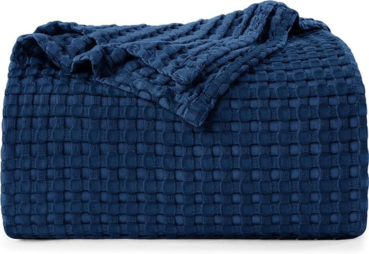 Utopia Bedding Navy 100% Cotton Waffle Blanket 300 GSM [Big - 120x120 Inch] Soft Lightweight Breathable Bed Blanket for All Season