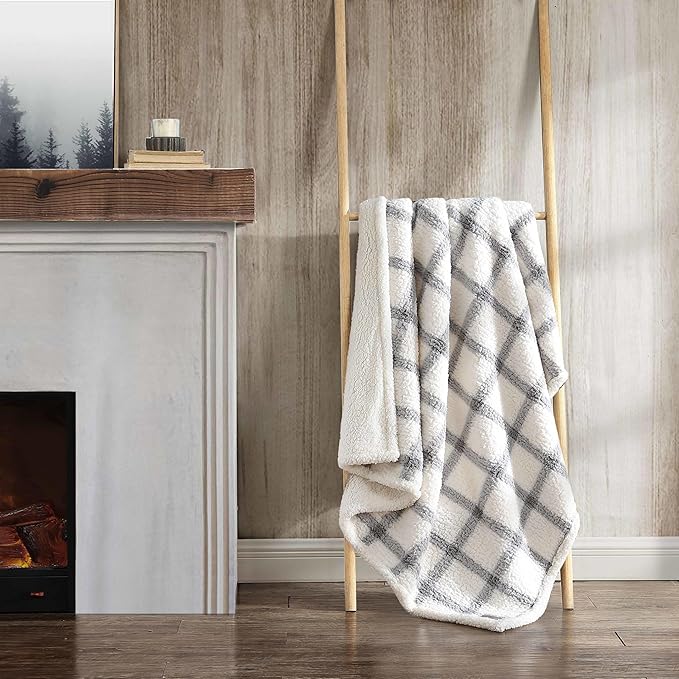 Eddie Bauer - Blanket, Super Soft Reversible Sherpa & Brushed Fleece Bedding, Throw Blankets for Couch, Ideal for Lounging (Bunkhouse Plaid Grey)