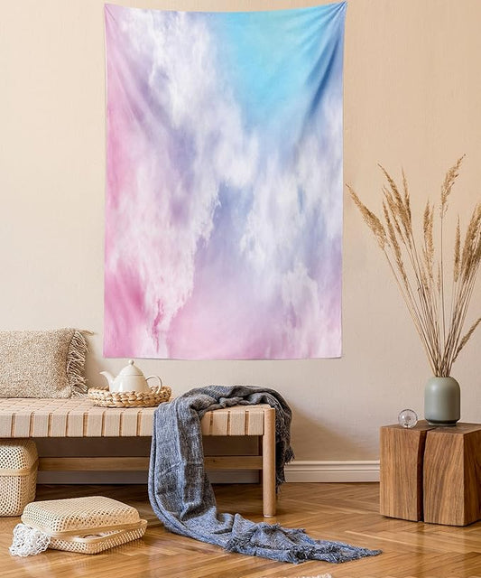 Ambesonne Pastel Tapestry, Fantasy Sky Abstraction Smoky Clouds Foggy Ethereal Composition, Fabric Wall Hanging Decor for Bedroom Living Room Dorm, 23" X 28", Pink Blue