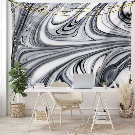 Ambesonne Abstract Tapestry, Mix of White and Black Hallucinatory and Surreal Liquid Marble Graphic Art, Fabric Wall Hanging Decor for Bedroom Living Room Dorm, 28" X 23", Grey