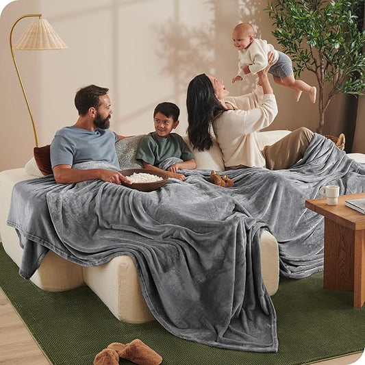 Bare Home Giant Fleece Blanket - Grey - Lightweight, Ultra Soft Warm Throw for Bed, Sofa, Couch, Movie Night, Camping, Travel - Microplush