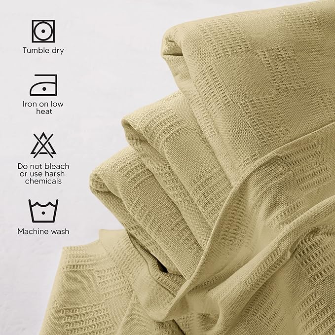 Utopia Bedding Tan 100% Cotton Blanket [Twin Size - 90x72 Inch] 350GSM Lightweight, Soft and Breathable Thermal Blanket for All Seasons