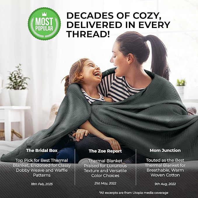 Utopia Bedding Smoke Gray 100% Cotton Blanket [King Size - 90x108 Inch] 350GSM Lightweight, Soft and Breathable Thermal Blanket for All Seasons