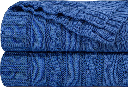 NTBAY 100% Pure Cotton Oversize (60x80) Cable Knit Throw Blanket, Super Soft Warm Knitted Throw Blanket for Bed, Sofa, Chair, Couch - Extra Cozy, Machine Washable, Comfortable Home Decor, Cobalt Blue