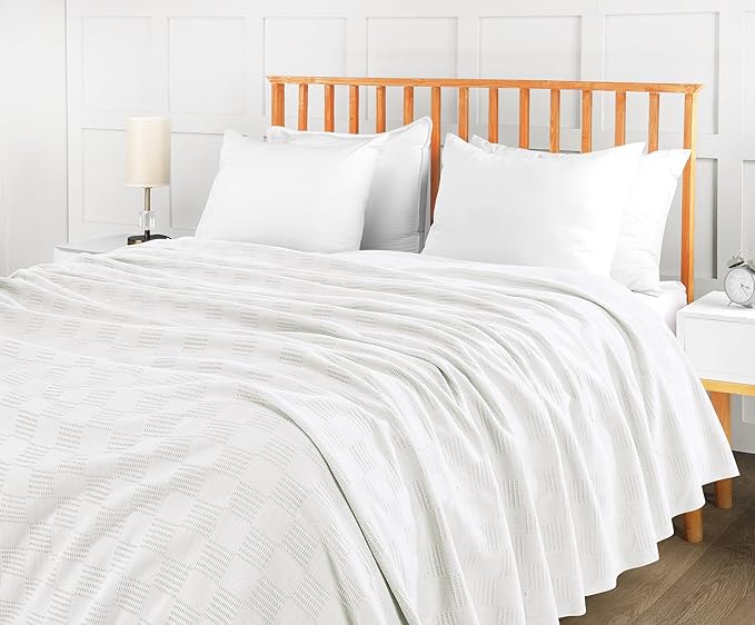Utopia Bedding White 100% Cotton Blanket [Full Size - 90x84 Inch] 350GSM Lightweight, Soft and Breathable Thermal Blanket for All Seasons