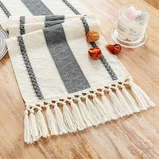 Fancy Homi Grey Table Runner 90 Inches Long Boho Macrame Table Runner for Home Decor, Farmhouse Table Runners with Tassels for Party Bohemian Rustic Bridal Shower Dining Decor 12x90 Inches