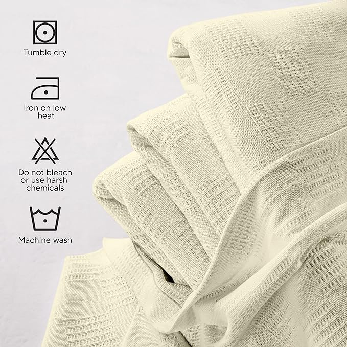 Utopia Bedding Ivory 100% Cotton Blanket [Twin Size - 90x72 Inch] 350GSM Lightweight, Soft and Breathable Thermal Blanket for All Seasons