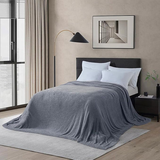 Oversized King Knit Blanket for Couch - Super Soft Extra Large Throw Blankets for Bed， Fluffy Fuzzy Plush Lightweight Cozy Blanket，Dark Grey，120" x 120"