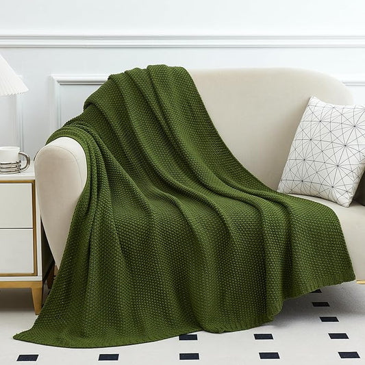 Aganear Knit Throw Blanket for Couch, Knit Throw Blanket for All Seasons, Soft Comfy Lightweight Cable Knitted Throw Blanket for Living Room Bed Office Travel Boho Decor (60"x80", Olive Green)