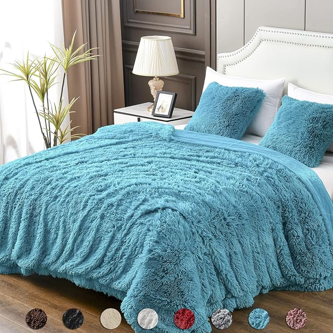 YUSOKI Twin Size Faux Fur Throw Blanket(Teal,60" x 80"),Whithout Pillows,Winter Lightweight Plush Fuzzy Soft Cozy Microfiber Comfy Bed Blanket for Women Kids Girls Couch Sofa Washable