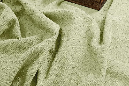 BELIZZI Home 100% Cotton Bed Blanket, Breathable Thermal Blanket Twin Size, Soft Chevron Thermal Blanket 60"x90", Cotton Bed Blanket, Perfect for Layering Any Bed for All Season, Sage Green