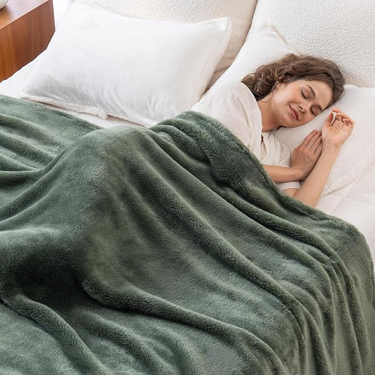 Berkshire Blanket Classic Extra-Fluffy™ Plush Blanket, Twin Size Bed Blanket, Soft Fuzzy Fluffy Long Hair Blanket for Couch Sofa Bed, Dark Sage Green, 60x92 Inches