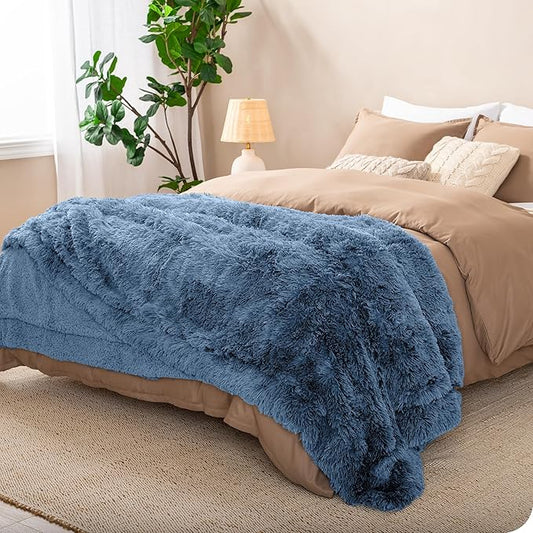 Bare Home Shaggy Faux Fur Sherpa Blanket - Super Soft, Fuzzy, Fluffy - Reversible Cozy Warm Blanket for Couch, Sofa, Chair, Bed - Luxury Home Decor (Twin/Twin XL, Coronet Blue)