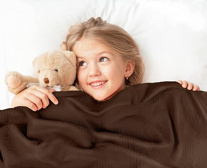 Utopia Bedding Brown 100% Cotton Blanket [Queen Size - 90x90 Inch] 350GSM Lightweight, Soft and Breathable Thermal Blanket for All Seasons