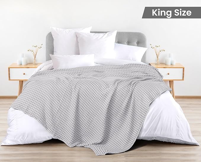 Utopia Bedding Silver 100% Cotton Waffle Blanket 300 GSM [King - 90x108 Inch] Soft Lightweight Breathable Bed Blanket for All Season