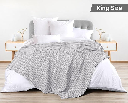 Utopia Bedding Silver 100% Cotton Waffle Blanket 300 GSM [King - 90x108 Inch] Soft Lightweight Breathable Bed Blanket for All Season