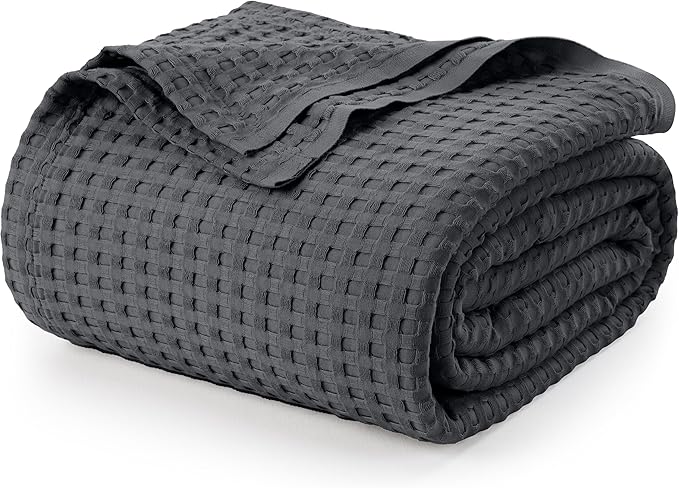 Utopia Bedding Charcoal 100% Cotton Waffle Blanket 300 GSM [Full - 90x84 Inch] Soft Lightweight Breathable Bed Blanket for All Season