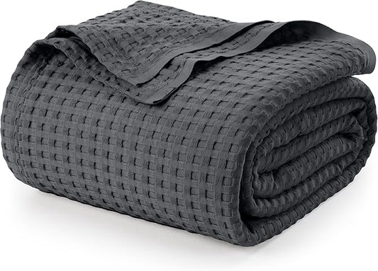 Utopia Bedding Charcoal 100% Cotton Waffle Blanket 300 GSM [Full - 90x84 Inch] Soft Lightweight Breathable Bed Blanket for All Season