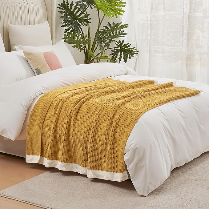 Amélie Home Chenille Waffle Throw Blanket for Couch, Reversible Soft Cozy Knit Blanket Lightweight Warm Decorative Throw for Sofa, Bed, Living Room, 50"x60", Ginger